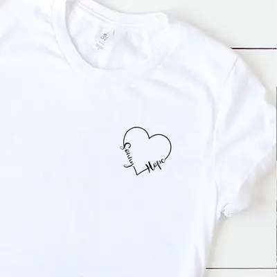 Men Women Black Heart Print T-Shirt Short Sleeve