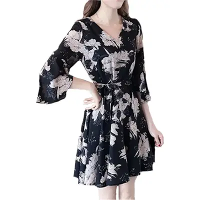 Women Floral Dress Black Summer 2019