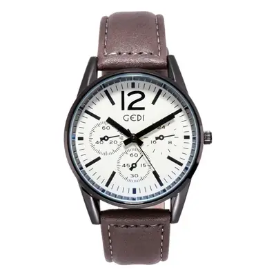 Men's GEDI Leather Belt Watch White Dial Waterproof