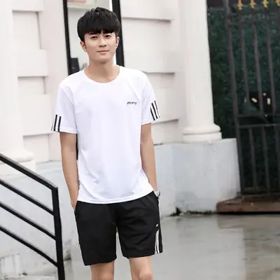 Men Black Adidas Shorts T-Shirt Set Summer Casual