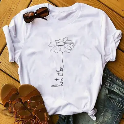White Floral Handprint T-Shirt for Men Women