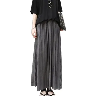 Retro High-Waist Pleated Skirt Women's Modal Cotton Beige