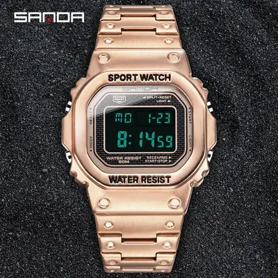 Sanda Waterproof Square Gold Sports Watch
