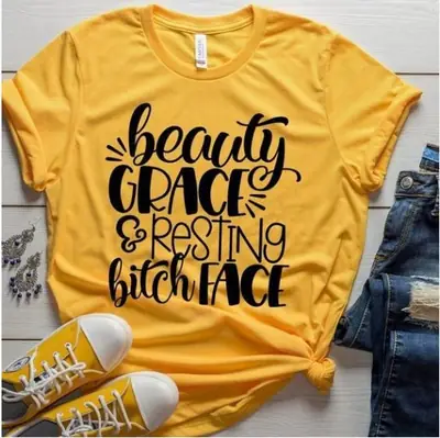 Foreign Trade T-Shirt Beauty Grace Resting Letter Yellow