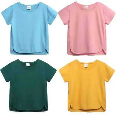 Blue Cotton Short-Sleeve T-Shirt for Boys Girls