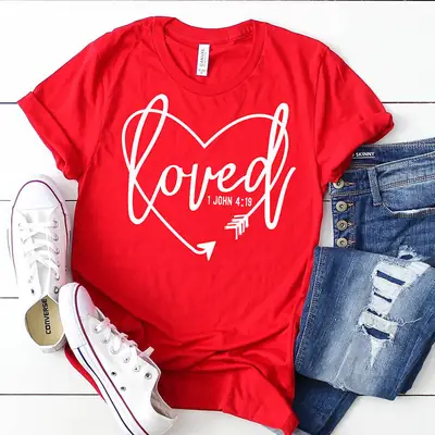 Red T-Shirt with Heart Design for Women