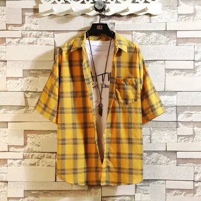 Red Plaid Half Sleeve Shirt for Men Teenager