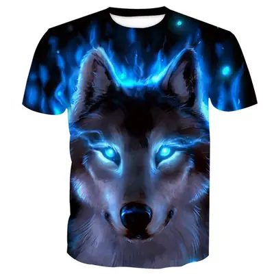 2019 Wolf 3D Print Men T-Shirt Blue
