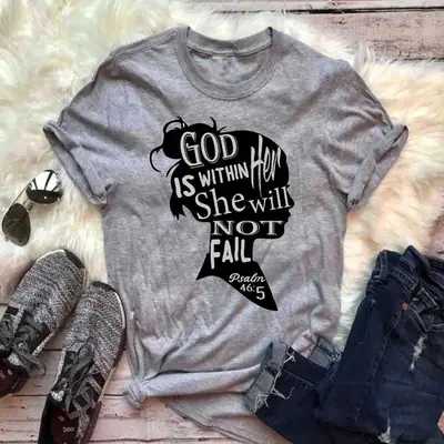 God is Within Her She Will Not Fail Men Women T-Shirt Grey