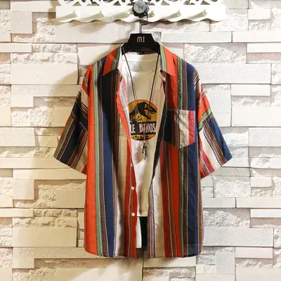 Men Korean Style Striped Short Sleeve Shirt
