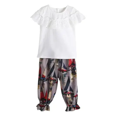 Girls Korean Style Lace Ink Pants Set 2024 Summer