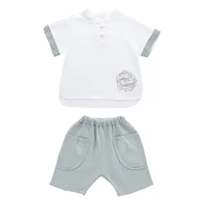 Boys Chinese Style 2025 Summer Tang Suit Short Sleeve Panlong Hanfu