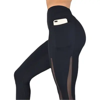 Women Running Yoga Pants Pink Mesh Quick Dry Nine Points