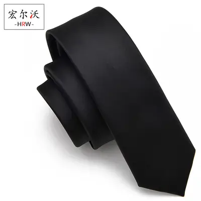 Men's Black Narrow Tie 5cm Satin Solid Color