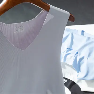 White Ice Silk Sleeveless V-Neck Vest for Men