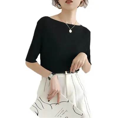 Women Korean Style Ice Silk Knit Sweater Top