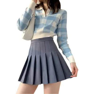 Black Pleated Skirt Large Size Korean Style High Waist A-Line