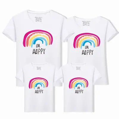 Family Three-Mouth Rainbow T-Shirts Mint Green