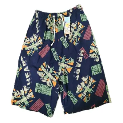 Men's Elephant Print Beach Shorts Black Large