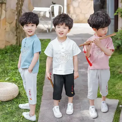 Children Hanfu Summer Suit Blue 2025 Tang Style