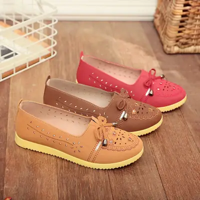 Women's Brown Bow Shoes with Yellow Sole