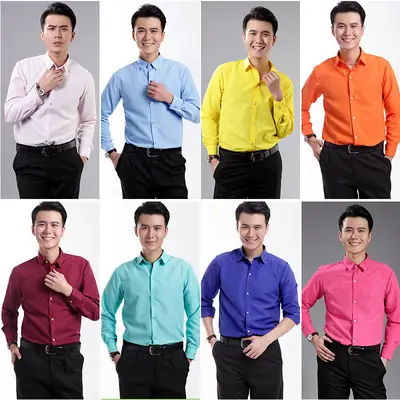 Men's Pink Solid Color Long Sleeve Studio Shirt 2023