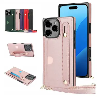 iPhone 16 Pro Max Crossbody Leather Case with Card Holder