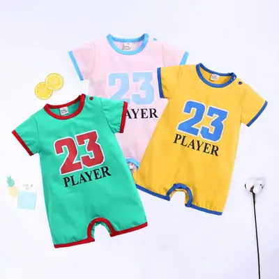 Baby Romper Set 2025 Digital Print 23 Player Green Pink Yellow