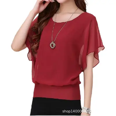 Black Chiffon Short Sleeve T-Shirt for Women