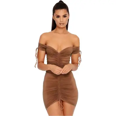 Brown Drawstring Hip Skirt Night Dress