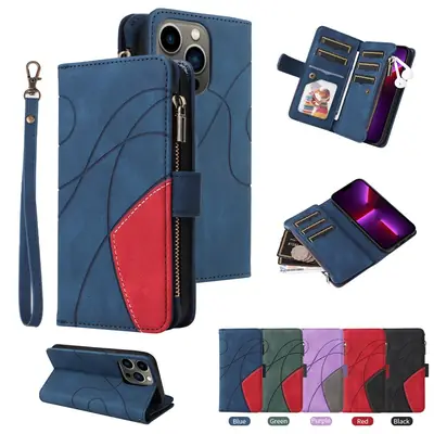 Two-Tone Stitched iPhone Case with 9-Carat Zipper & Card Slots