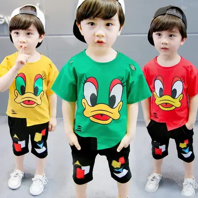Kids Cartoon Short Sleeve T-Shirt Shorts Set Red Green Yellow