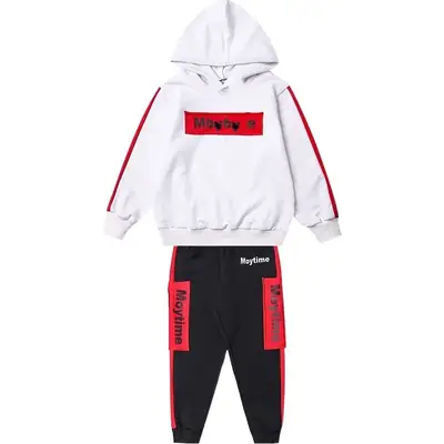 New Korean Style Boys Hoodie Track Suit White Red Medium to XL