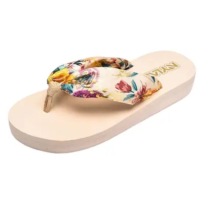Women's Floral Clip Flip Flops Brown Summer Comfort