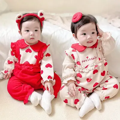 Baby Princess Outfit Red Heart Print Set