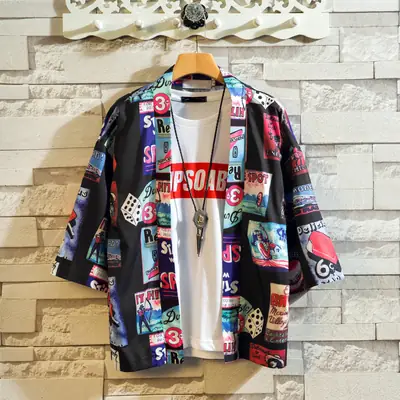 2019 Japanese Taoist Robe Summer Kimono Men's Harajuku Style Seven-Point Sleeve Sun Protection Clothing