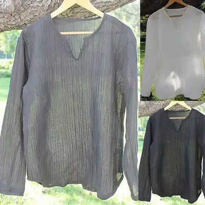 Men's Grey V-Neck Long Sleeve Top