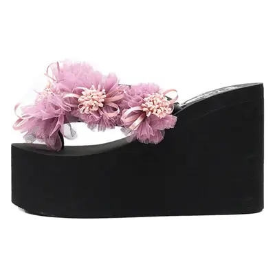 2026 Spring New Style 11cm Ultra-Thick High-Heeled Flip-Flops for Women, Fashionable Outdoor Wear, White Non-Slip Beach Sandals for Summer