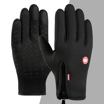Men Winter Touch Screen Gloves Zipper Fleece Waterproof Full Finger