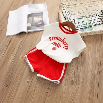 Red Printed Vest Shorts for Girls Summer Wear
