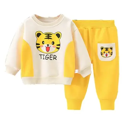 Tiger Print Baby Boys Sweatpants Set Yellow White