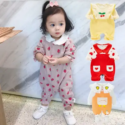 Baby Girl's Orange White Cotton Outfit with Duck Design