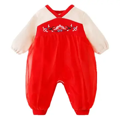 Newborn Baby Conjoined Red Clothes Full Moon Han Dress
