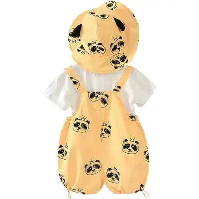 Baby Overthe Gown Shorts Set Yellow Orange Panda Print