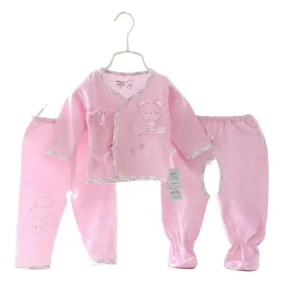 Pink Newborn Baby 3-Piece Pajama Set with Embroidered Design