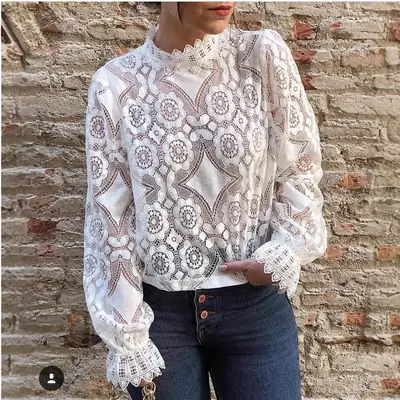 Women's Cross-Border Lace Long Sleeve Shirt White