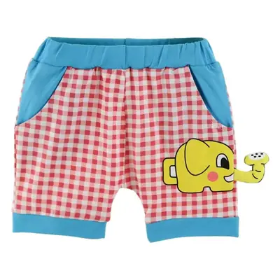 Cartoon Boys Girls Checkered Shorts Blue Trim Summer Casual Pants