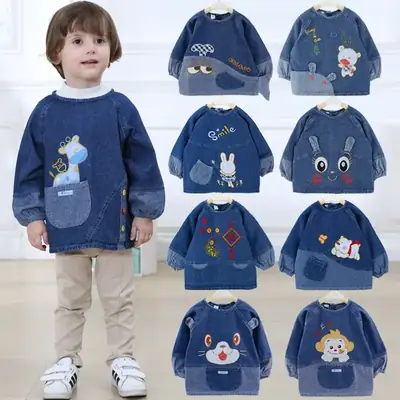 Baby's Blue Cat Print Cotton Long Sleeve Shirt