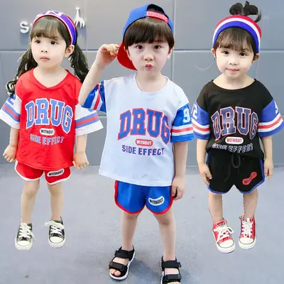 Korean Style Kids Short Sleeve Suit Red Blue Black