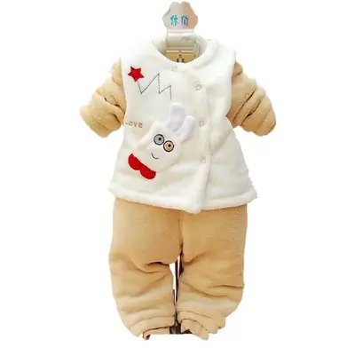 Newborn Baby Coral Fleece Suit White Beige Coat Outgoing Spring Autumn